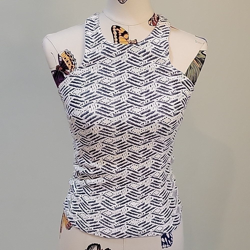 ABBELINE blue and white halter top.  Fully lined, dressy, sporty. Size is Small.